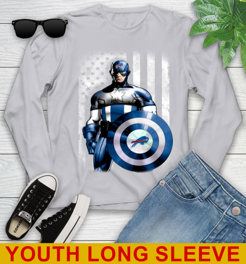 Buffalo Bills NFL Football Captain America Marvel Avengers American Flag Shirt Youth Long Sleeve 5