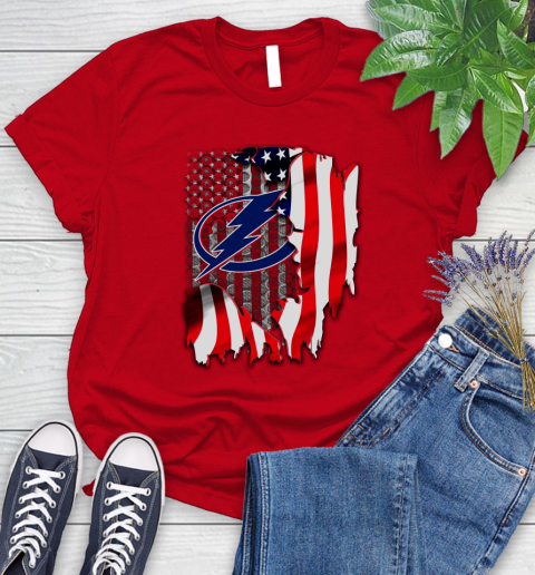 Tampa Bay Lightning NHL Hockey American Flag Women's T-Shirt 13