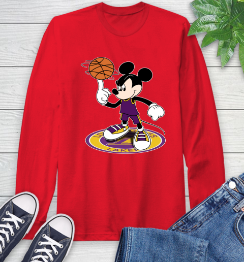 NBA Basketball Los Angeles Lakers Cheerful Mickey Disney Shirt Long Sleeve T-Shirt 11