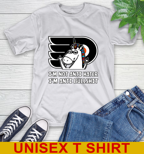 Philadelphia Flyers NHL Hockey Unicorn I'm Not Anti Hater I'm Anti Bullshit T-Shirt 12
