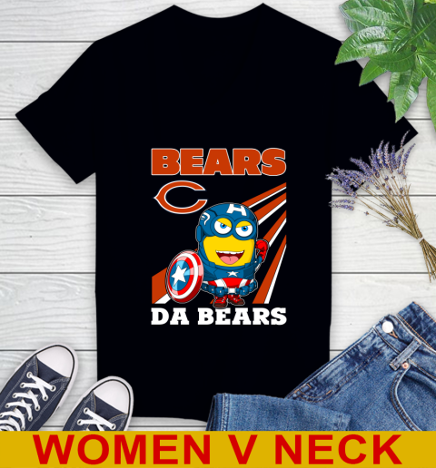 NFL Football Chicago Bears Captain America Marvel Avengers Minion Shirt Women's V-Neck T-Shirt