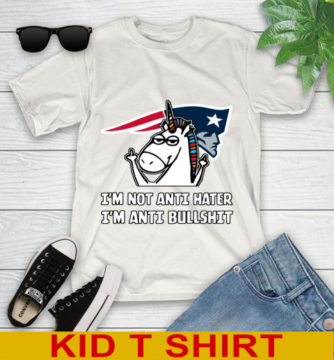 New England Patriots NFL Football Unicorn I'm Not Anti Hater I'm Anti Bullshit Youth T-Shirt