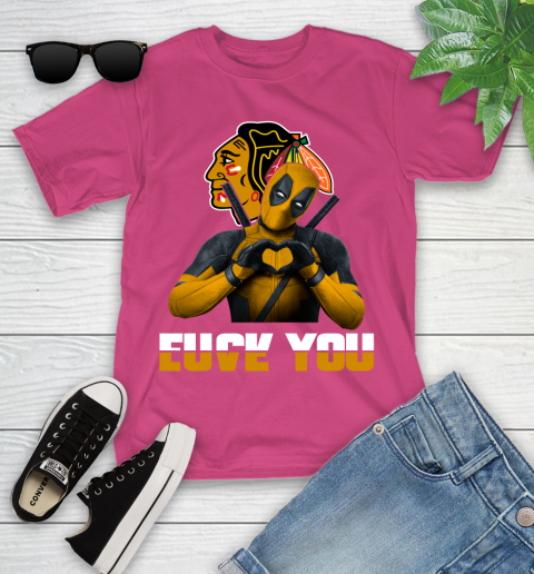 NHL Chicago Blackhawks Deadpool Love You Fuck You Hockey Sports Youth T-Shirt 11