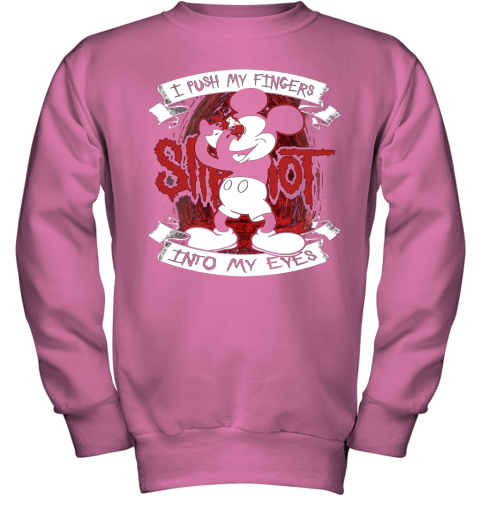 kkmj i push my fingers into my eyes mickey x slipknot shirts youth sweatshirt 47 front safety pink