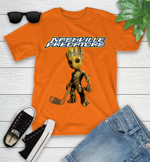 Nashville Predators NHL Hockey Groot Marvel Guardians Of The Galaxy Youth T-Shirt 7