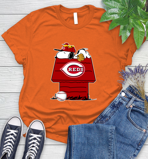 MLB Cincinnati Reds Snoopy Woodstock The Peanuts Movie Baseball T Shirt Women's T-Shirt 4