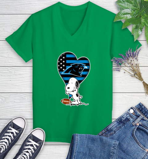 Carolina Panthers NFL Football The Peanuts Movie Adorable Snoopy Women's V-Neck T-Shirt 5