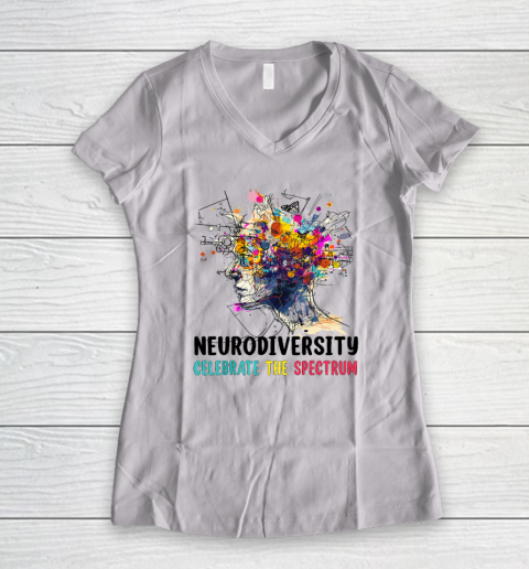 Neurodiversity Brain Autism Awareness ASD ADHD Women's V-Neck T-Shirt