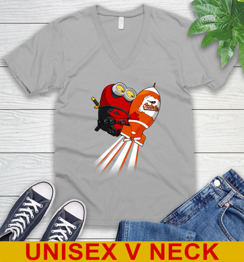 MLB Baseball Baltimore Orioles Deadpool Minion Marvel Shirt V-Neck T-Shirt 3