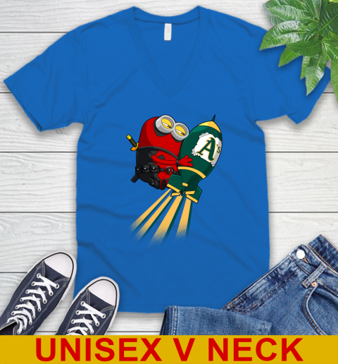 MLB Baseball Oakland Athletics Deadpool Minion Marvel Shirt V-Neck T-Shirt 5