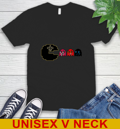 New Orleans Saints NFL Football Pac Man Champion V-Neck T-Shirt 2
