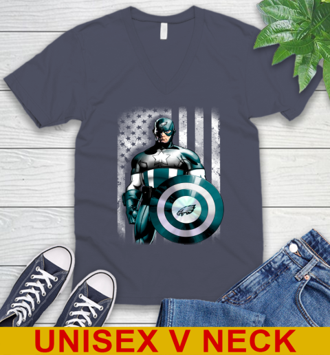 Philadelphia Eagles NFL Football Captain America Marvel Avengers American Flag Shirt V-Neck T-Shirt 7