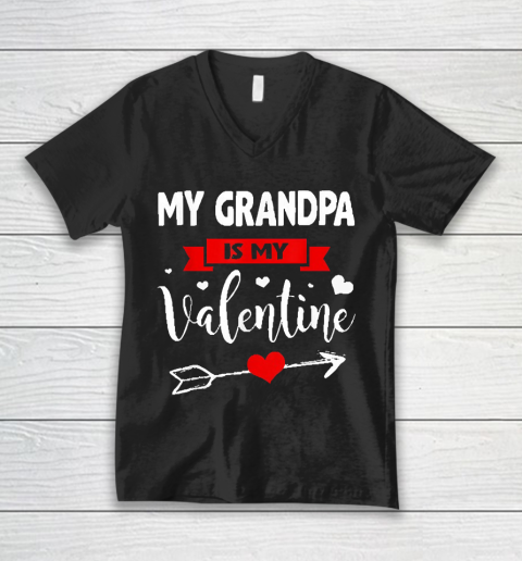 Grandpa Funny Gift Apparel  My Grandpa Is My Valentine Family Lover V-Neck T-Shirt