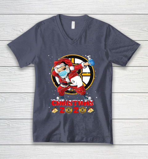 Boston Bruins Funny Santa Claus Dabbing Christmas 2020 NHL V-Neck T-Shirt 7