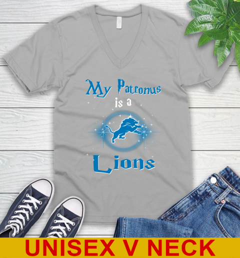 NFL Football Harry Potter My Patronus Is A Detroit Lions V-Neck T-Shirt - Image 4