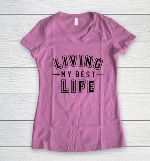UNIVERSITY GOLD Living My Best Life Women's V-Neck T-Shirt 8