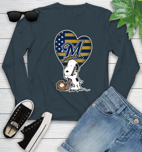 Milwaukee Brewers MLB Baseball The Peanuts Movie Adorable Snoopy (1) Youth Long Sleeve 8