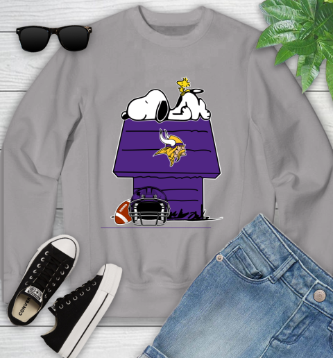 Minnesota Vikings NFL Football Snoopy Woodstock The Peanuts Movie Youth Sweatshirt 4