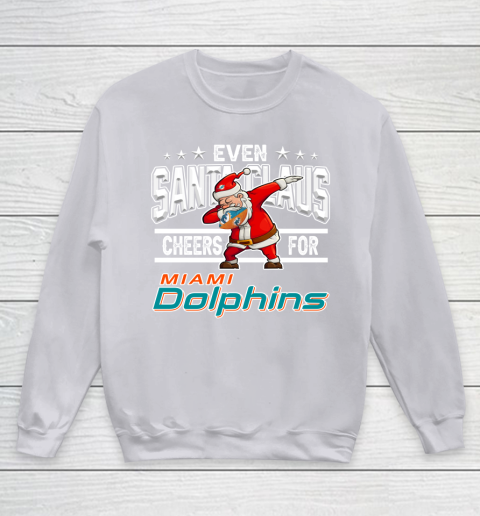 Miami Dolphins Even Santa Claus Cheers For Christmas NFL Youth Sweatshirt 3