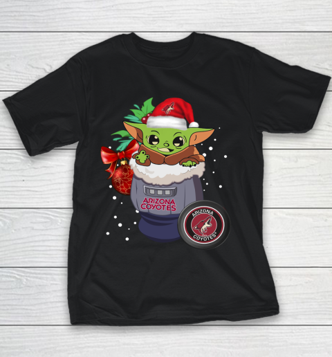 Arizona Coyotes Christmas Baby Yoda Star Wars Funny Happy NHL Youth T-Shirt 2