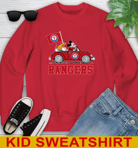 MLB Baseball Texas Rangers Pluto Mickey Driving Disney Shirt Youth Sweatshirt 8