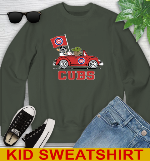 MLB Baseball Chicago Cubs Darth Vader Baby Yoda Driving Star Wars Shirt Youth Sweatshirt 9