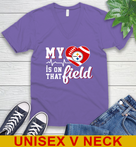 NFL My Heart Is On That Field Football Sports Pittsburgh Steelers V-Neck T-Shirt 8