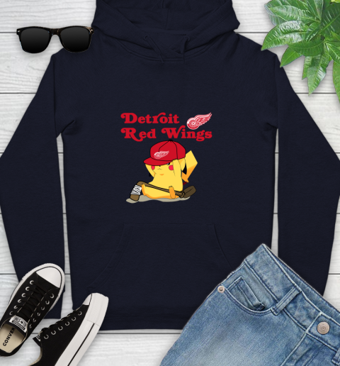 NHL Pikachu Hockey Sports Detroit Red Wings Youth Hoodie 4