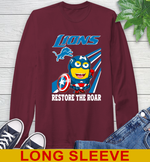 NFL Football Detroit Lions Captain America Marvel Avengers Minion Shirt Long Sleeve T-Shirt 7