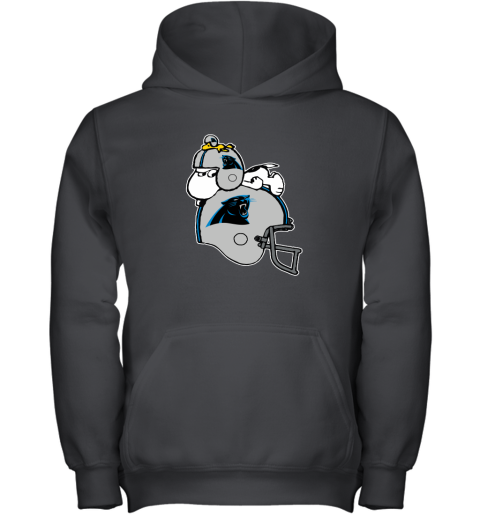 Snoopy And Woodstock Resting On Carolina Panthers Helmet Youth Hoodie