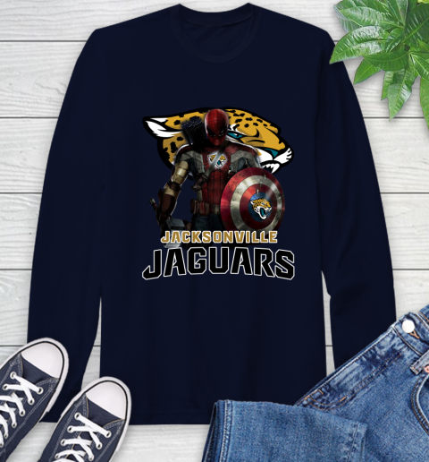 NFL Captain America Thor Spider Man Hawkeye Avengers Endgame Football Jacksonville Jaguars Long Sleeve T-Shirt 4