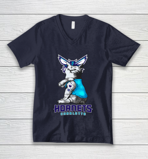 NBA Basketball My Cat Loves Charlotte Hornets V-Neck T-Shirt 2