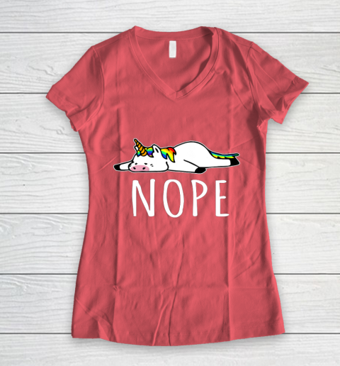 Nope Unicorn T Shirt Nah Not Gonna Do It Funny Lazy Gift Women's V-Neck T-Shirt 4