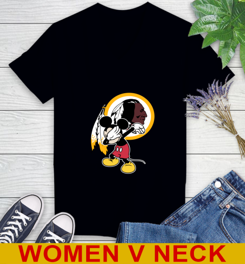 Washington Redskins NFL Football Dabbing Mickey Disney Sports Women's V-Neck T-Shirt 2