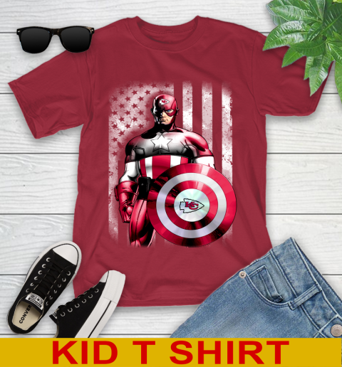 Kansas City Chiefs NFL Football Captain America Marvel Avengers American Flag Shirt Youth T-Shirt 12
