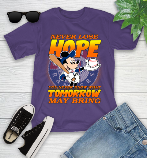 Texas Rangers MLB Baseball Mickey Disney Never Lose Hope Youth T-Shirt 3