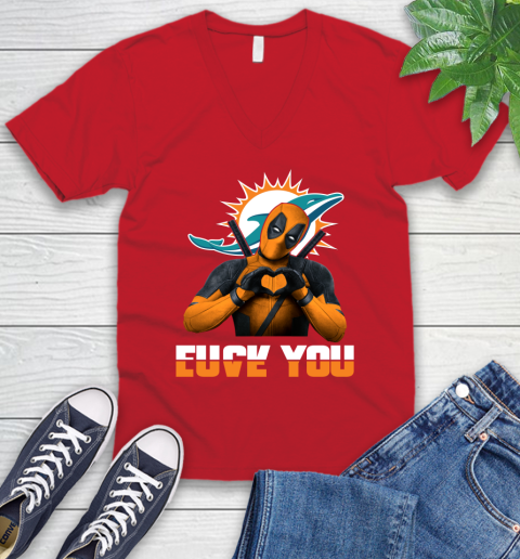 NHL Miami Dolphins Deadpool Love You Fuck You Football Sports V-Neck T-Shirt 6