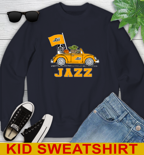 NBA Basketball Utah Jazz Darth Vader Baby Yoda Driving Star Wars Shirt Youth Sweatshirt 3