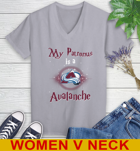 NHL Hockey Harry Potter My Patronus Is A Colorado Avalanche Women's V-Neck T-Shirt 4