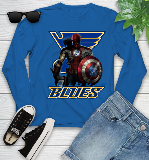 NHL Captain America Thor Spider Man Hawkeye Avengers Endgame Hockey St.Louis Blues Youth Long Sleeve 9