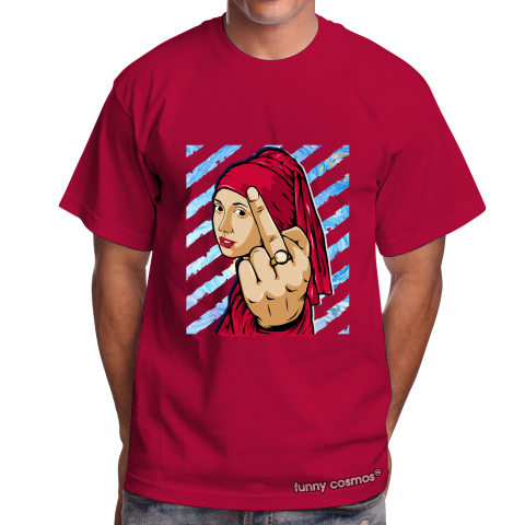 Air Jordan 1 Bred 2020 Matching Sneaker Tshirt The girl With The Pearl Earing Middle Finger Black and Red Jordan Tshirt
