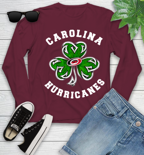 NHL Carolina Hurricanes Three Leaf Clover St Patrick's Day Hockey Sports Youth Long Sleeve 6