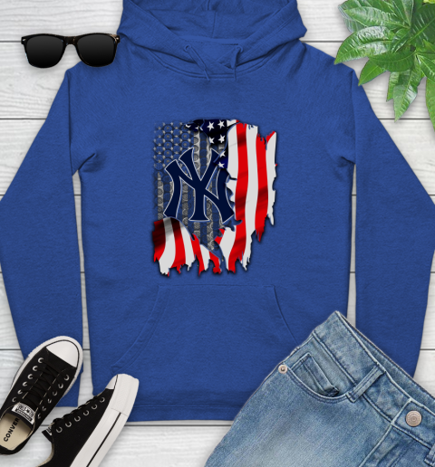 New York Yankees MLB Baseball American Flag Youth Hoodie 11