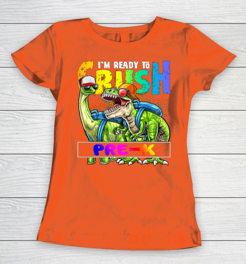 Next Level t shirts I m Ready To Crush Pre K T Rex Dino Holding Pencil Back To School Women's T-Shirt 3