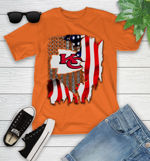 Kansas City Chiefs NFL Football American Flag Youth T-Shirt 9