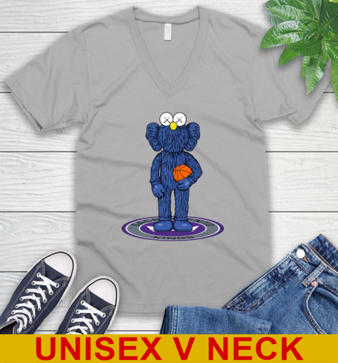 NBA Basketball Sacramento Kings Kaws Bff Blue Figure Shirt V-Neck T-Shirt 4