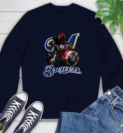 MLB Captain America Thor Spider Man Hawkeye Avengers Endgame Baseball Milwaukee Brewers Sweatshirt 3