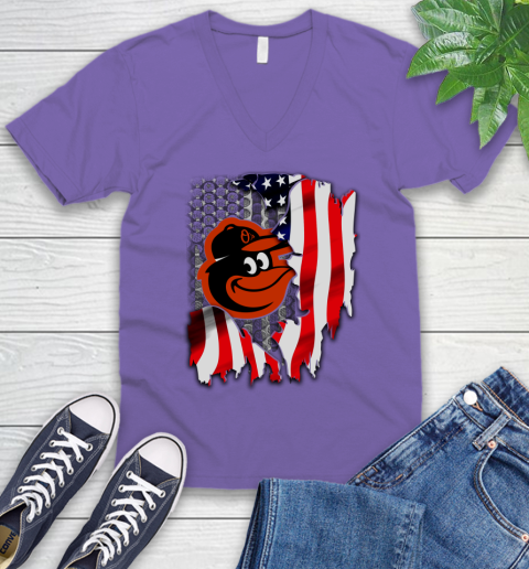 Baltimore Orioles MLB Baseball American Flag V-Neck T-Shirt 8