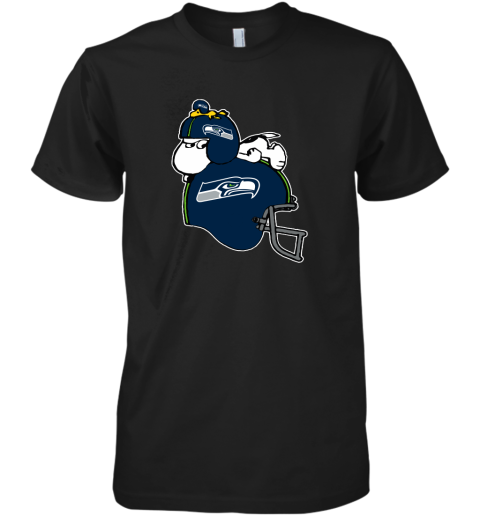 Snoopy And Woodstock Resting On Seattle Seahawks Helmet Premium Men's T-Shirt