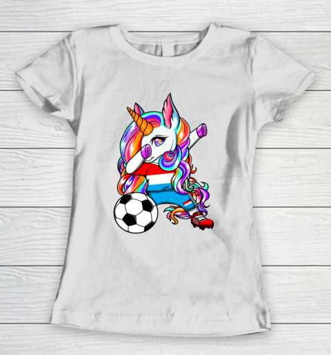 Dabbing Unicorn Luxembourg Soccer Fans Jersey Flag Football Women's T-Shirt